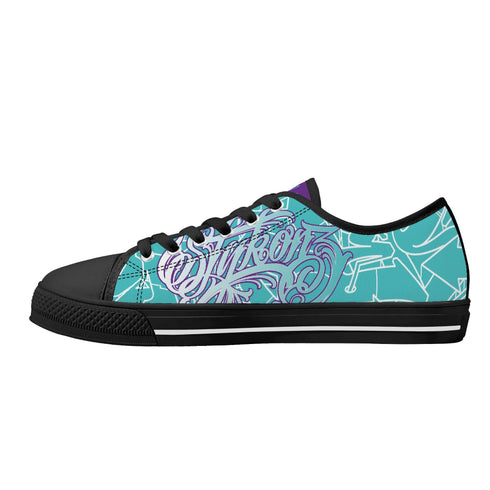 Axikronz 8T7 Canvas Low Top – Turquoise Mix Script | Hip - Hop Streetwear Shoes - Stykonz Graffiti Streetwear
